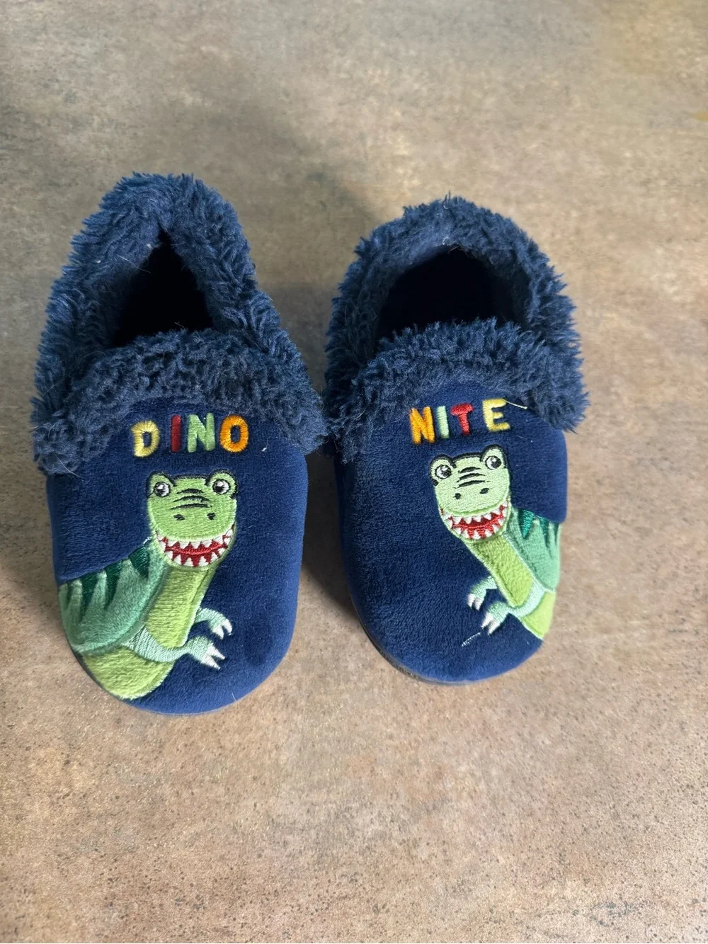 Kids Navy Blue 'Dino Nite' Fuzzy Slippers Boys Size 9/10